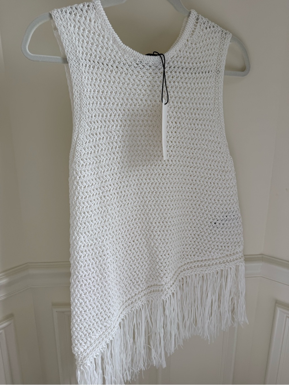 Zara White Crochet Fringe Swim Coverup
